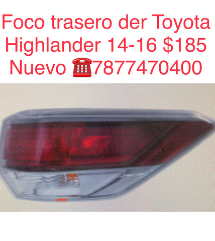 Foco trasero der Toyota Highlander 14-16
